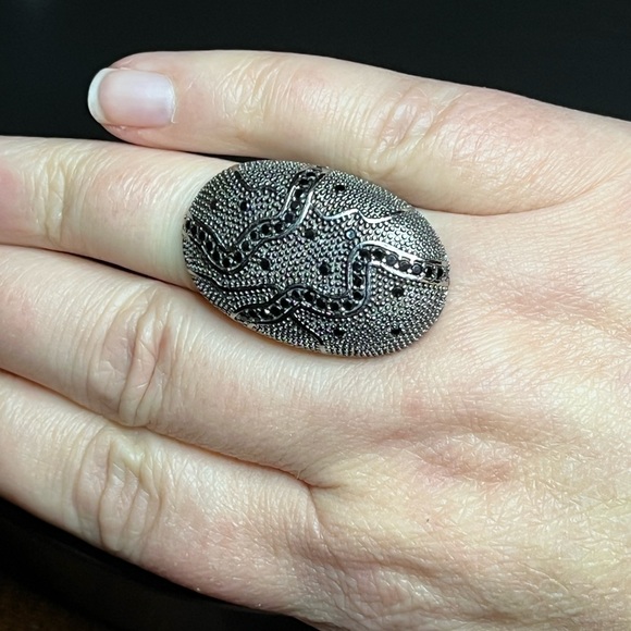 Rebecca of Italy Silver and Black Gold-Plated Bronze Ring w/ Cubic Zirconia - Picture 6 of 16